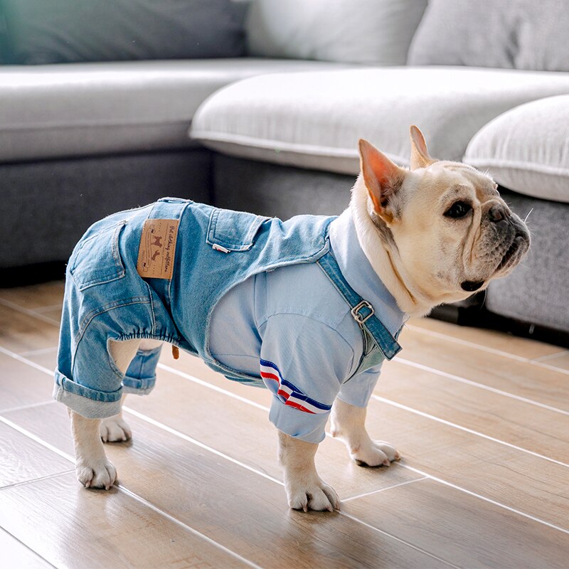 Franse Bulldog Kleding Denim Hond Kleren Jumpsuits Herfst Winter Honden Huisdieren Kleding voor Hond Jas Jas Ropa Para Perro