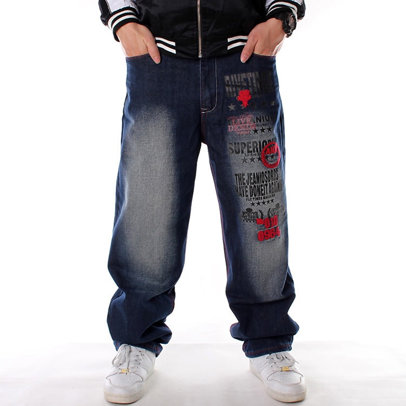 Plus størrelse fuld længde mønster trykt løse hip hop jeans mænd europæisk amerikansk stil mærke hip-hop trend denim bukser