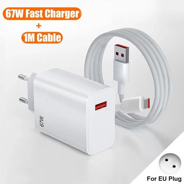 Originele 67W 6A USB supersnelle oplader adapter voor Xiaomi Mi 12 11 Type C-kabel POCO X5 X4 Pro Redmi Note 10 11 opladen: eu