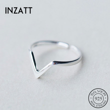 INZATT Real 925 Sterling Silver Geometric Wave Letter V Adjustable Ring Fine Jewelry For Women Party Accessories