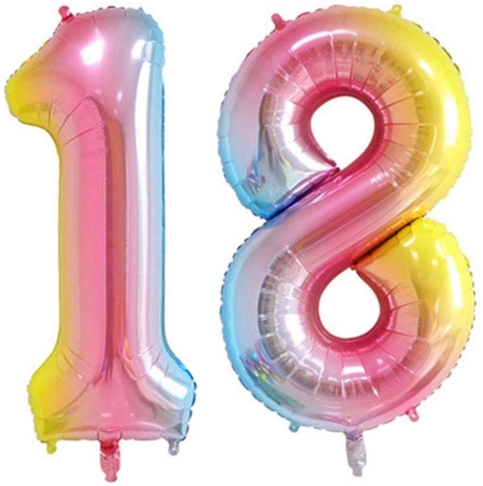 2pcs/lot Large Size Foil number Balloons 40inch Rainbow Rose Gold Happy 18th Birthday Anniversary Party Decor Supplies: rainbow