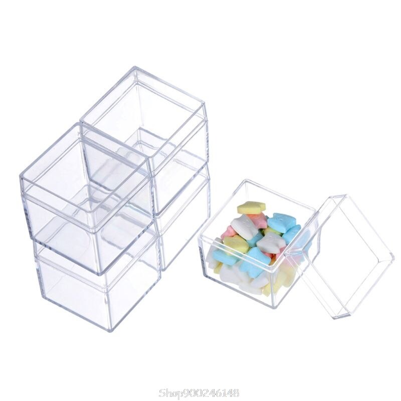 Clear Acrylic 5 Sided Jewelry Display Storage Box Case Square Cube Props Box D08 20