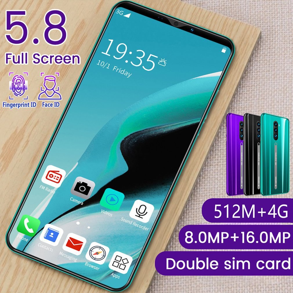 Rino 3 pro 5.8 tommer skærm android telefon lilla vand skærm smartphone ensfarvet mobiltelefon sej form