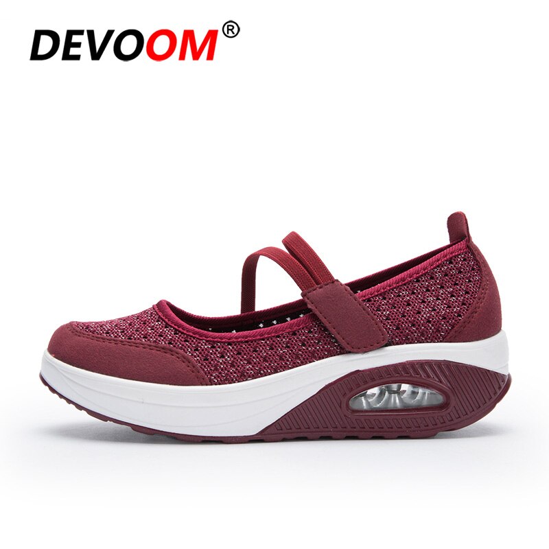 Kvinder sort hvid slankende åndbar platform swing wedge sko sundheds massage sko feminino zapatillas deportivas mujer: Rød / 6