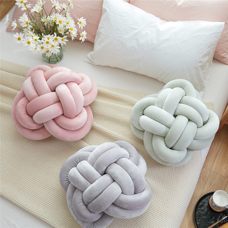 Coussin de décoration de la maison style nordique | Coussin pour canapé, siège d'enfant, oreiller de lit gris, 25cm rond, velours, rose pour décor de maison