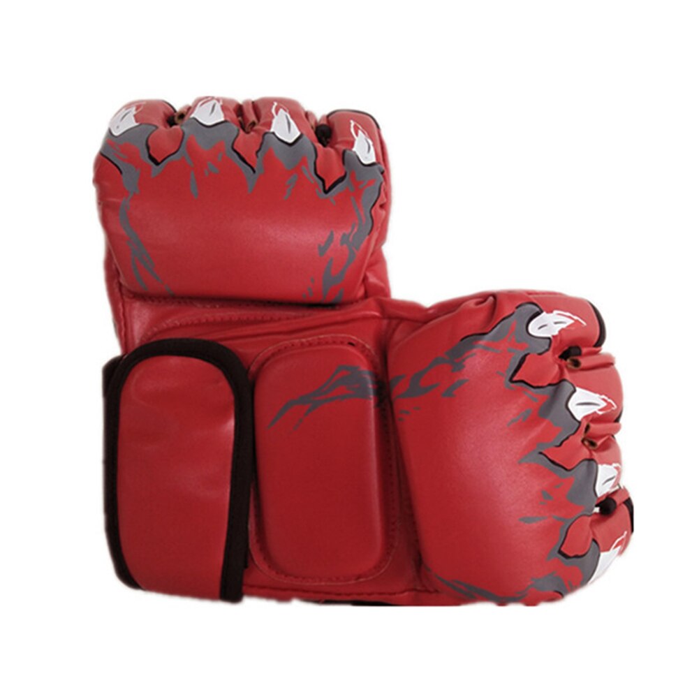 Kampboksehansker sport pu-skinn tykkere semi-finger sanda treningshansker: Rød
