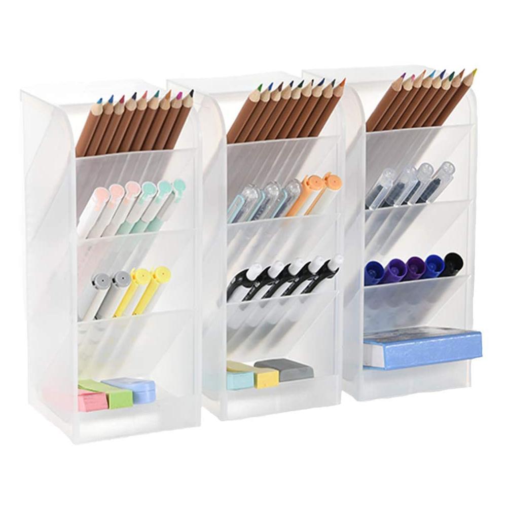 3 pcs Big Pen Organizer Storage for office, school home desk storage, high capacity, 12- compartments, white or black, 3 pack