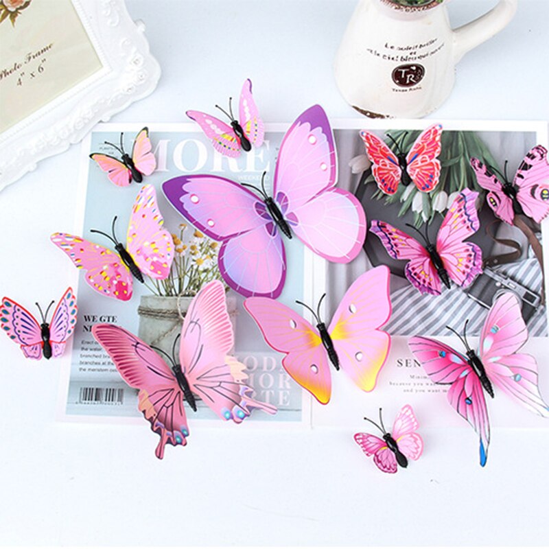 12 stk 3d pink sommerfugl køleskab magnet jakkesæt til børn hjem køkken dekoration ornamenter ideer magneter køleskabe diy
