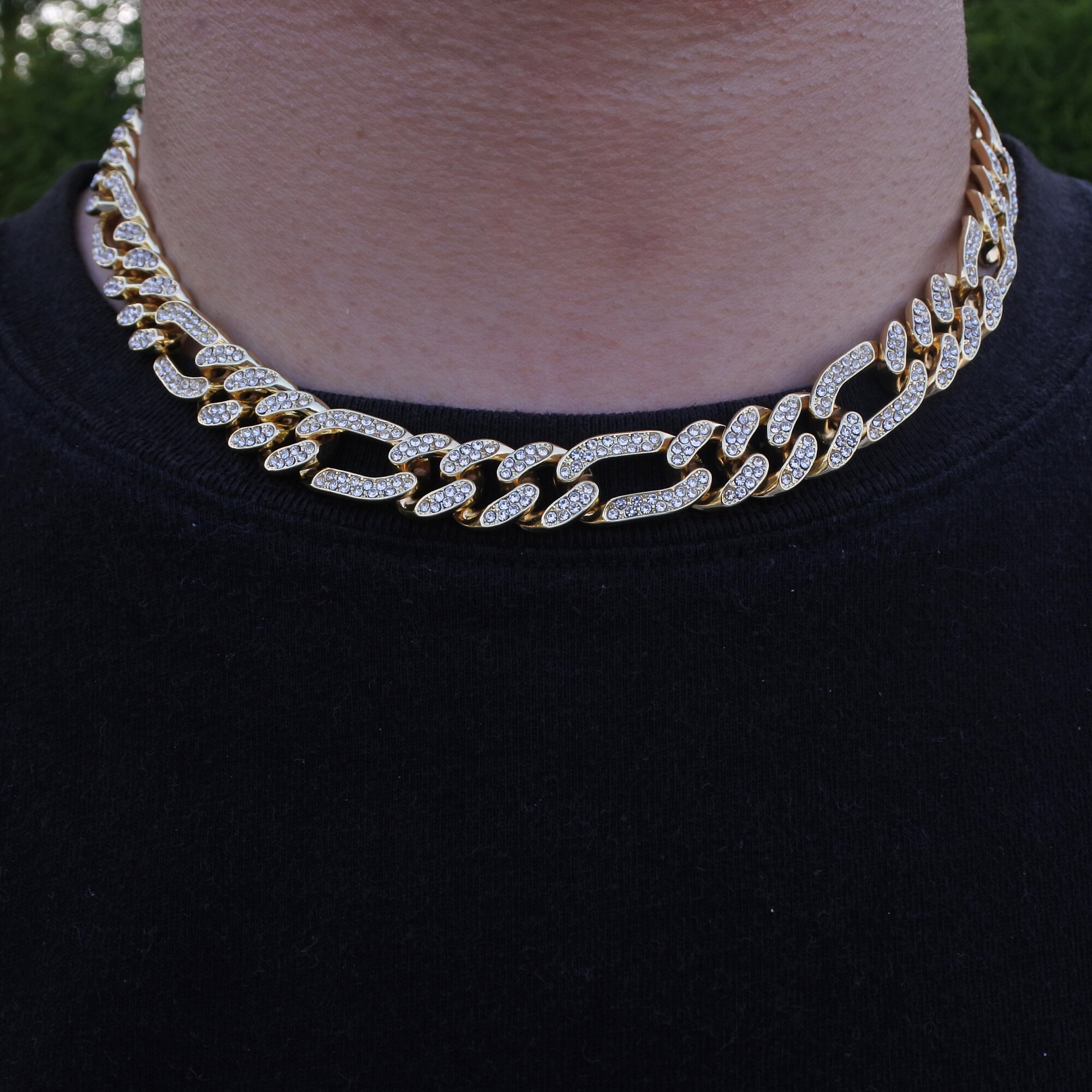 Männer hip hop miami cuban link kette gold silber farbe 13mm kristall figaro halskette iced out schmuck rapper UNS