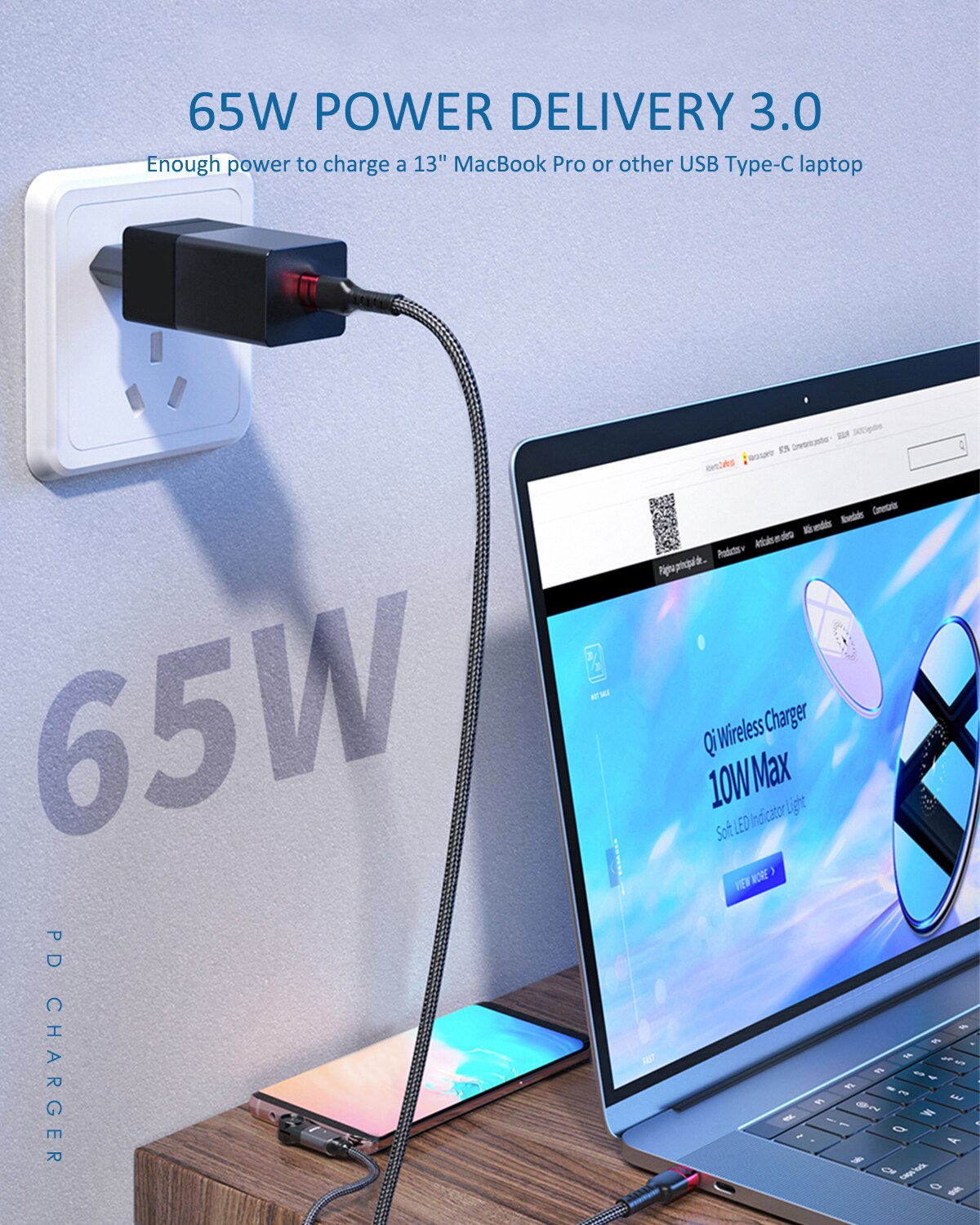 Travel 65W GaN USB C PD MagSaf* Power Adapter Fast Smart Mobile Phone Quick Charger For Laptop Macbook iphone Xiaomi Huawei