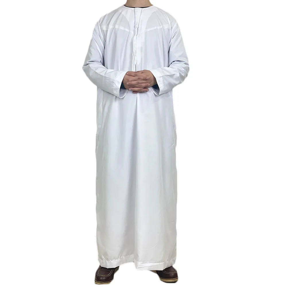 moslim mannen lange mouw trui jurk Abaya Daffah Jubba Thobe Pakistan Saudi Arabische Kaftan Islam kleding gebed gewaad Afghaanse: XL / Roze