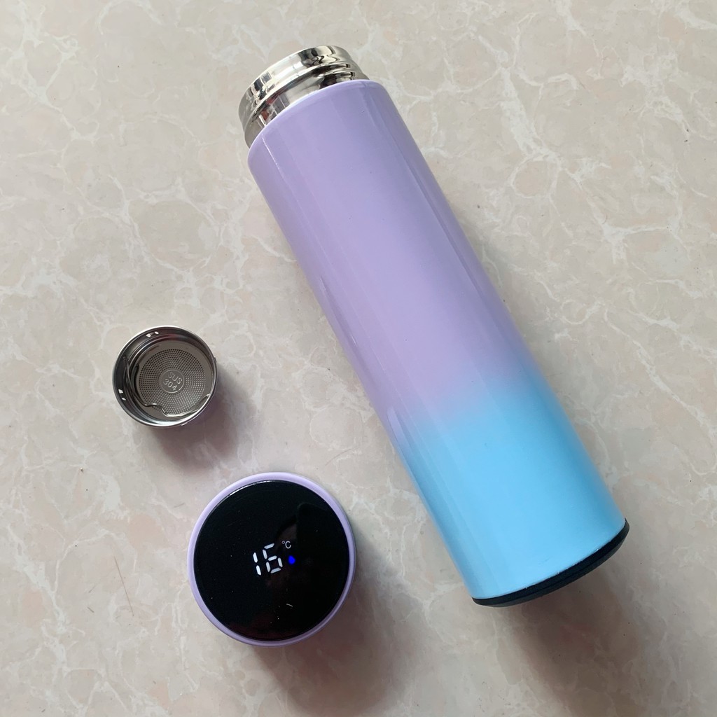 LED Temperature Display Vacuum Thermal Flask 304 Stainless Steel 13 Colours thermos bottle cute water bottle thermos mug: Purple-Blue