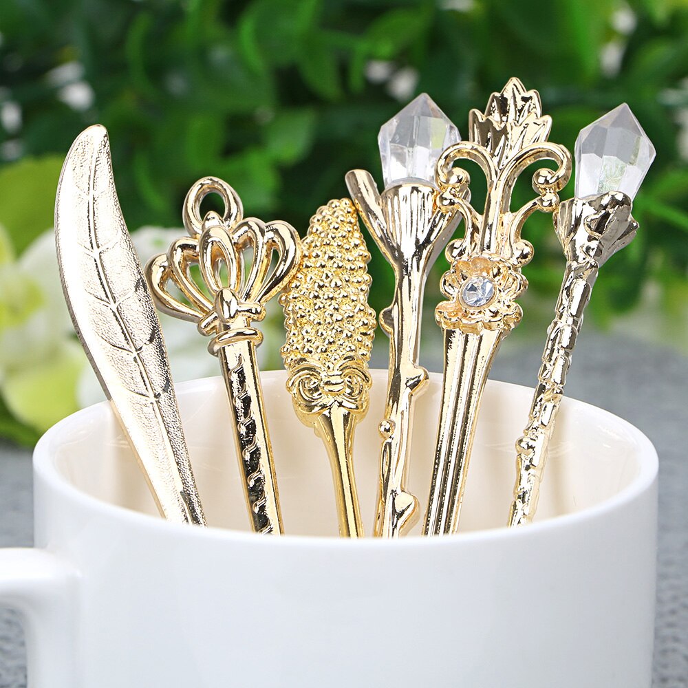 HOOMIN 6 unids/set estilo real clásico cuchara y tenedor de té de café de postre de leche de fruta flor tallada de la cuchara conjuntos