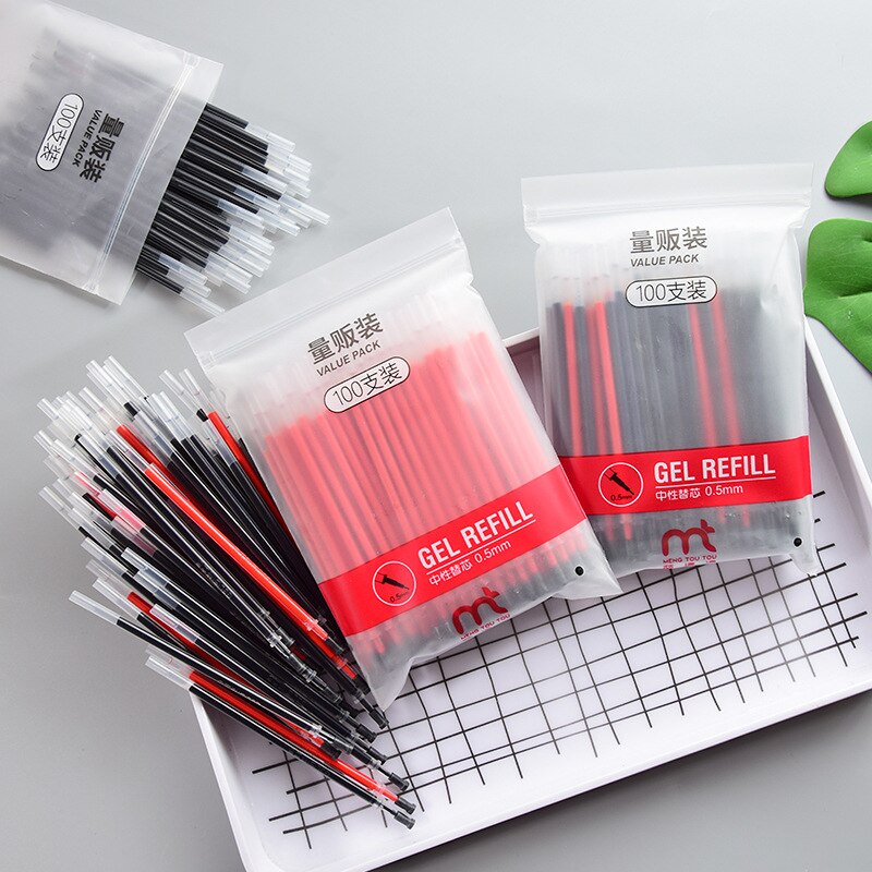 100PCS/lot Full Needle Tube Neutral Pen Core Set 0.5M Carbon Pen Black Pen Core/Blue Red Gel Pen Refill Stationery