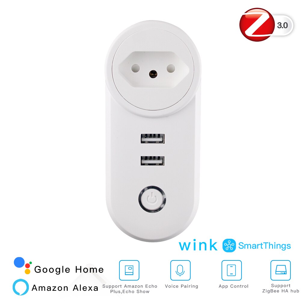 Zigbee 3.0 älykäs pistorasia 2 usb-liitännällä kauko-ääniohjaus toimii smartthings echo plus ja useimmat zigbee hub kanssa: Br älykäs pistorasia
