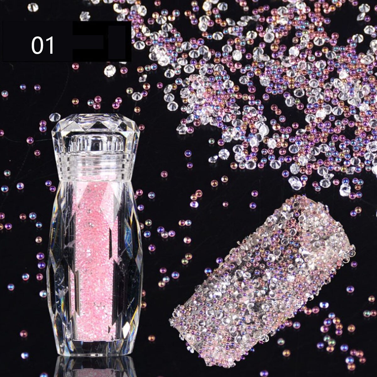 style 1 Bottle Mini Caviar Beads Crystal Tiny Rhinestones Glass Micro Bead For 3D Glitter Nail Art Decorations: 01