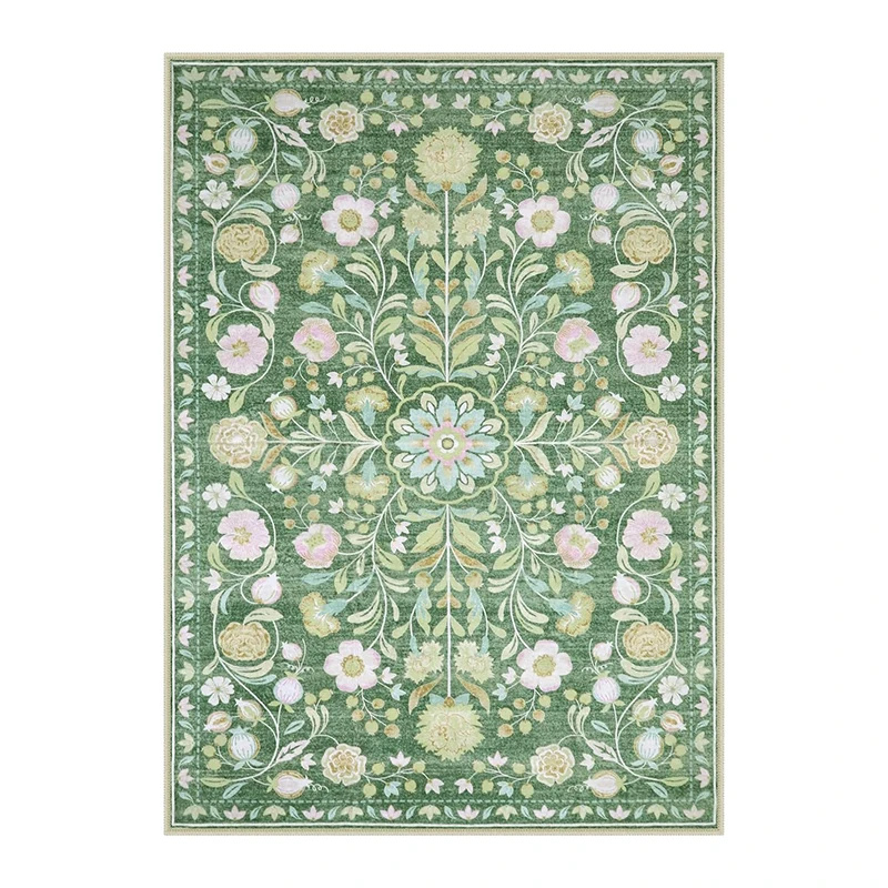 Tapis de salon bohème Vintage, lavable, vert vif, imprimé Floral, doux, antidérapant, pour Restaurant, décoration de sol: 150X220cm / YELLOW