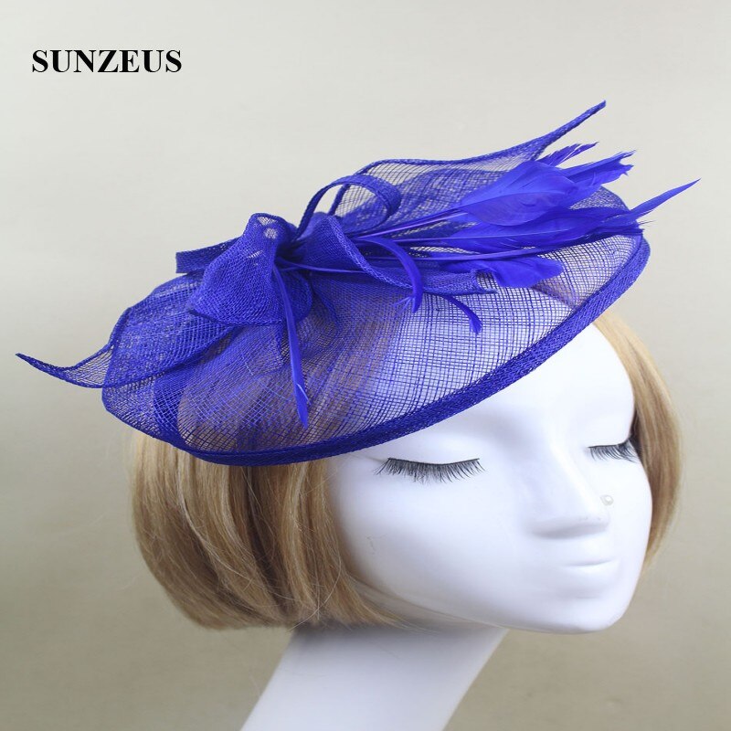 Sombreros y tocadores de boda con plumas de lino, sombreros de novia elegantes de Color dorado, sombrero de mujer, accesorios para el cabello SH13