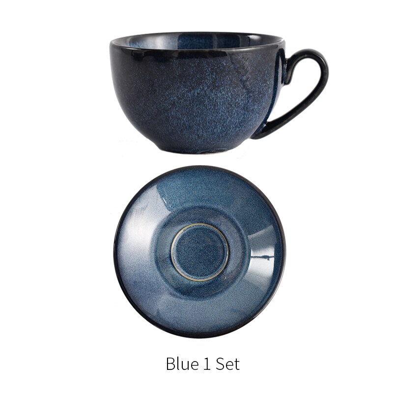 220ml fine bone china coffee cup and saucer funny Japanese-style coffee mug cafe espresso cup coffee cups: Blue 1 set
