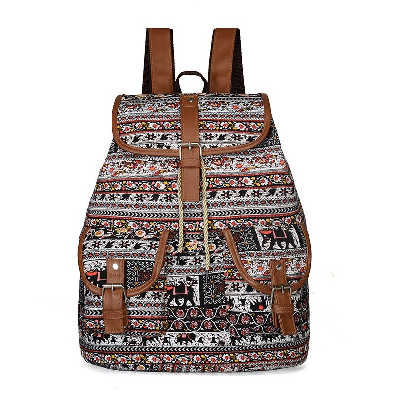 Woven Fabric Female Bagpack Women Backpack Bohemia Boho Ladies Drawstring Rucksack Girls School Bags: Small Flower