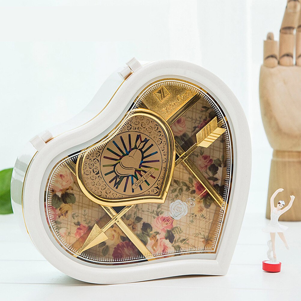 Heart Shape Dancing Ballerina Music Box PLastic Jewellery Box Girls Carousel Hand Crank Music Box Mechanism