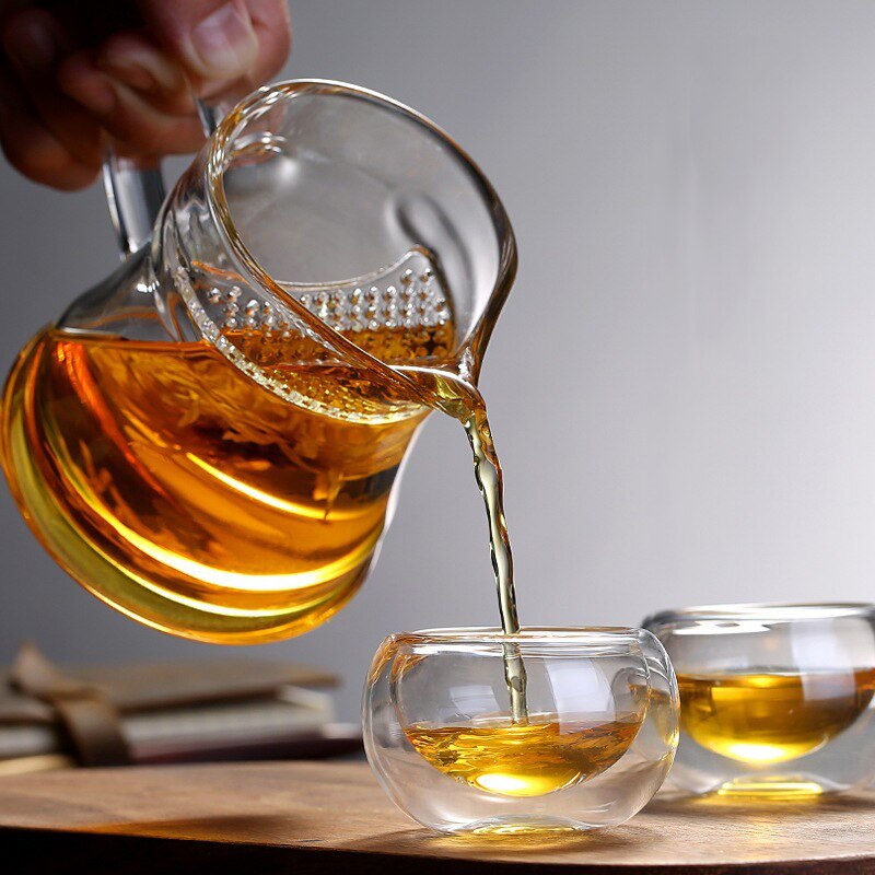 Tetera de cristal resistente al calor con infusor para té, taza de té de cristal de 300ML, separador de filtro para la boca con punta de leche H1238