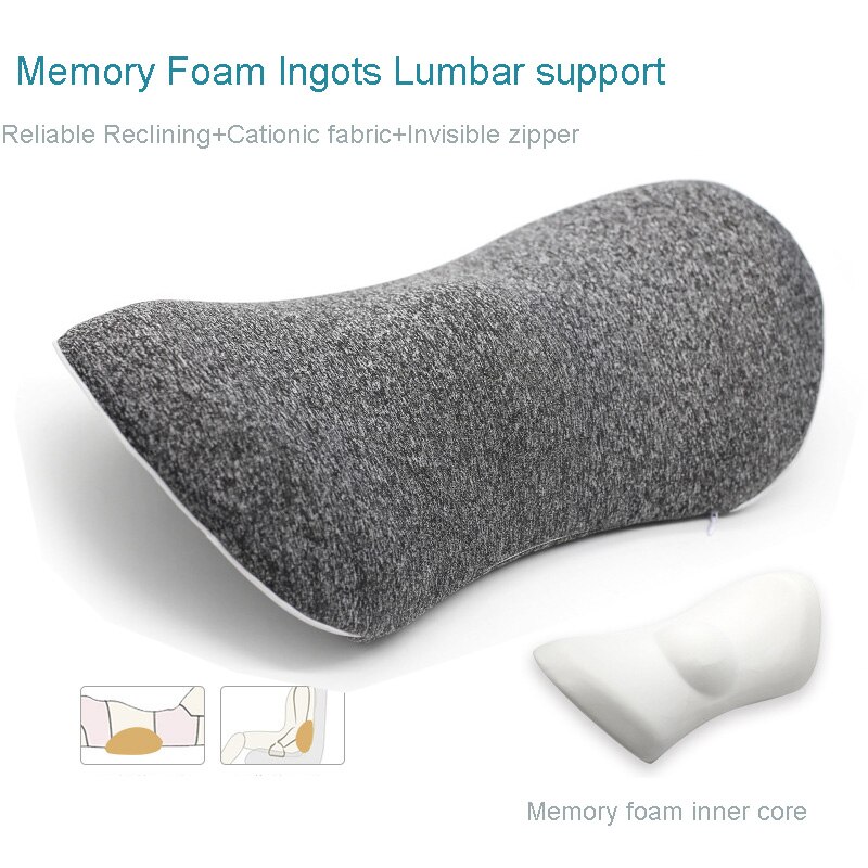 Slow Rebound Memory Cotton Lumbar Support Pillow for Office Chair Multi-Functional Car Back Pillow Waist Protect Cushions HM014: Cation gray