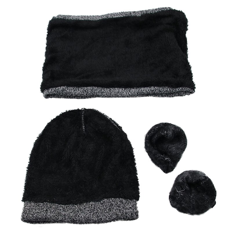 3 Pieces/Set Winter Women Hats Scarves Gloves Kit Knitted Plus Velvet Hat Scarf Set For Male Female Beanies Scarf Gloves