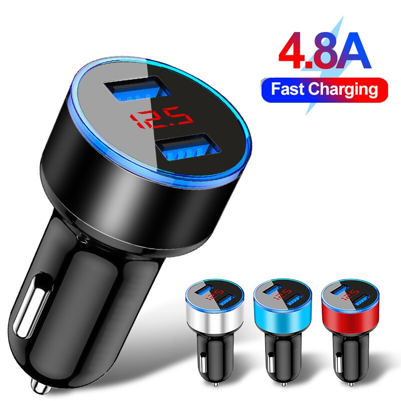 18W Dual USB Car Charger LED Fast Charging Universal Mobile Phone Charge For iPhone 12 Pro Max Xiaomi Huawei Samsung Car Charger