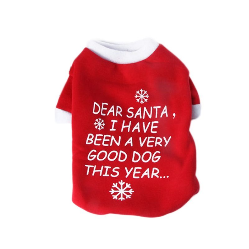Roliga kläder för hundar polyester röd jul brev mönster hund t-shirt klassisk jul fyra storlek hundkläder