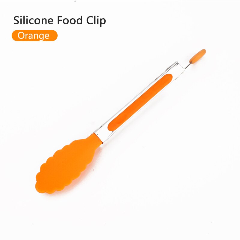Stainless steel Silicone Kitchen Tongs BBQ Clip Salad Bread Cooking Food Serving Tongs Restaurant Food Folder Kitchen Tools: orange