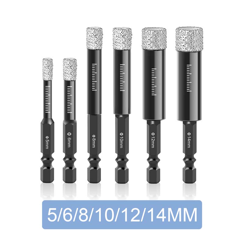 Dry Diamond Drill Bits Set for Granite Ceramic Marble Tile Stone Glass Hard Material Hex Shank Masonry Hole Saw Drill Bit 5-16mm: Silver