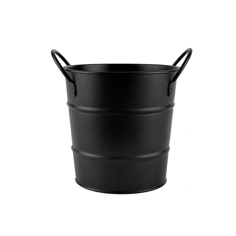 600ml Bar Ice Bucket Seafood Bucket Coffee Shop Mini Fries Binaural Snack Ice Bucket Fried Chicken Bucket Multi-function: Black