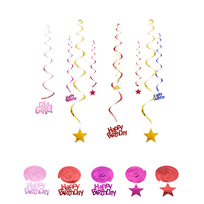 1 set pvc grattis på födelsedagen stjärnor spiral virvel tak hänge dekor bröllop hängande girlanger bunting party födelsedag tillbehör