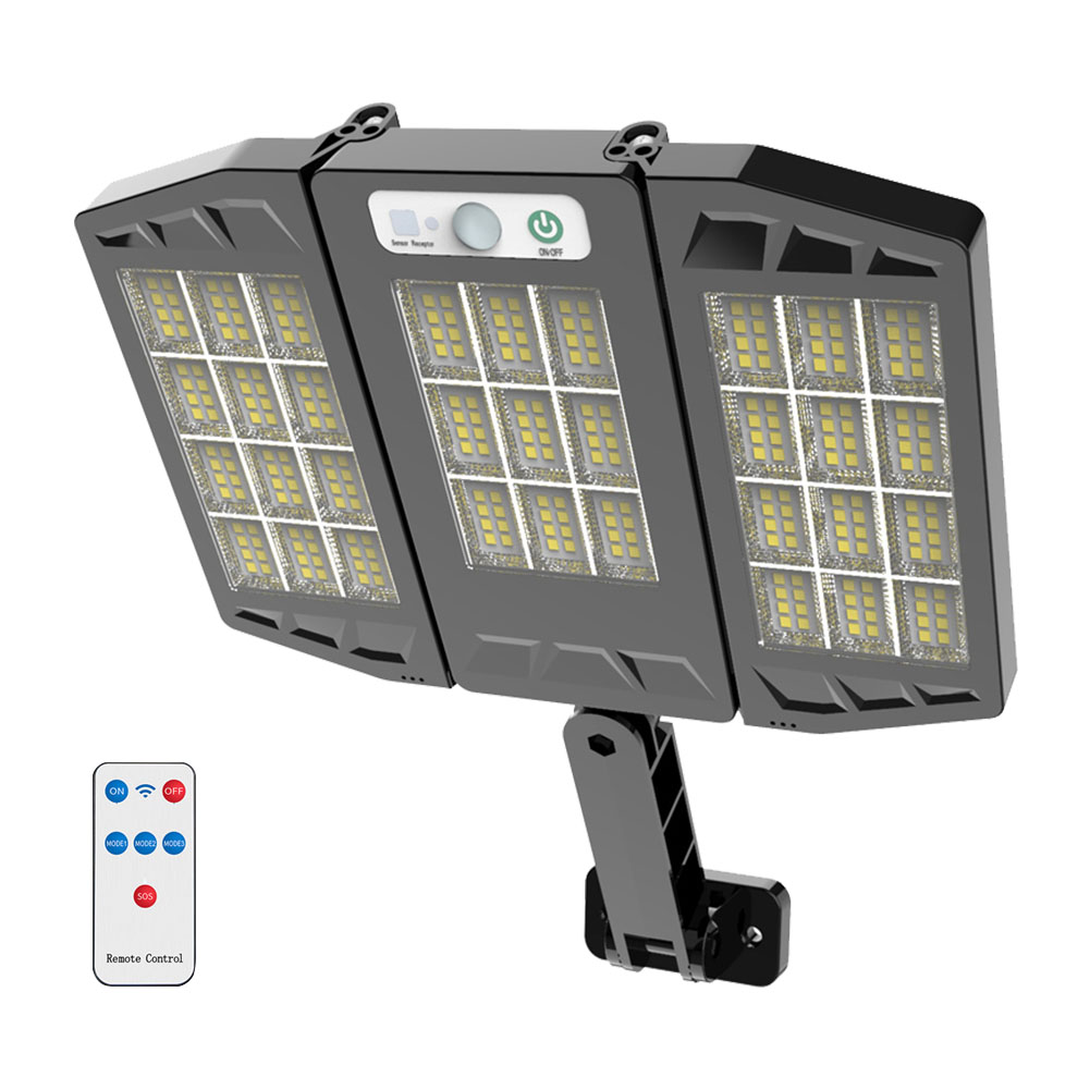 264/384 LED 3 COB Solar Street Lights Outdoor 3 Head Motion Sensor 180 Angle Wide Lighting Waterproof Remote Control Wall Lamp: 265LED RC