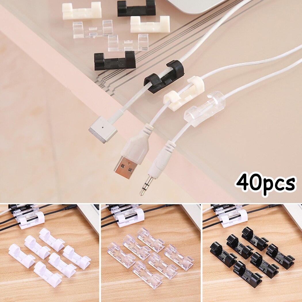 40 Pcs Abs Zelf Stick Wire Cable Cord Clips Klem Elektrische Tafel Organizer Holder Wall Tidy Organizer Houder