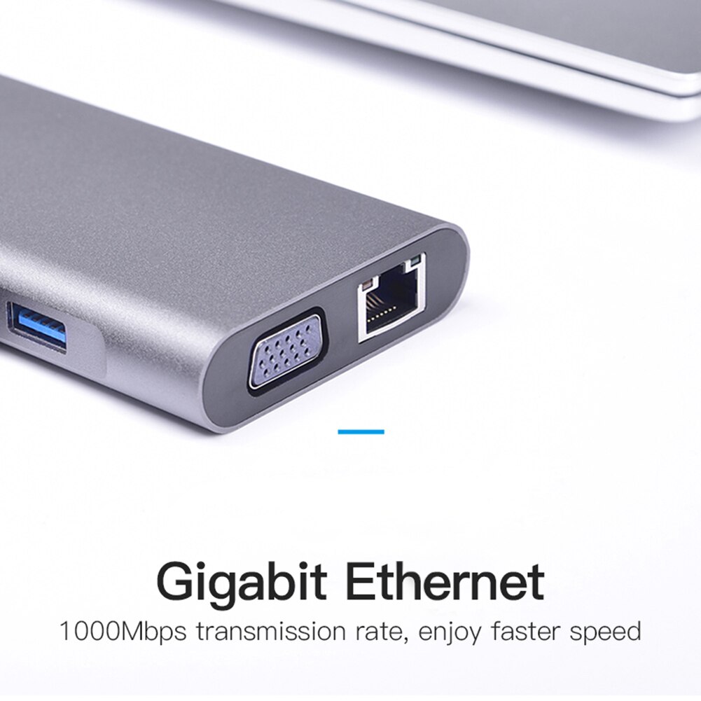 Grey Aluminum Shell 10 in 1 Docking Station Hub USB C HUB Station RJ45 VGA 3 USB3.0 3.5mm SD TF HDMI-compatible PD Adapter
