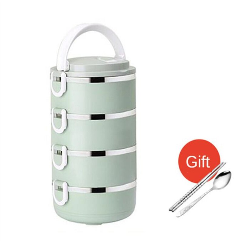 Microwave Stainless Steel Thermal Lunch Box Food Storage Box Travel Picnic Leakproof Portable Students Work Adult Lunch Box: Green 4 Layer