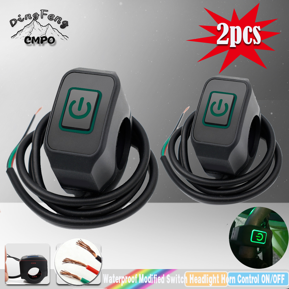 1/2 pièces interrupteur de guidon de moto avec bouton momentané de lumière LED pour électrique Star Kill bouton de commutation de commande étanche 22mm: Argent