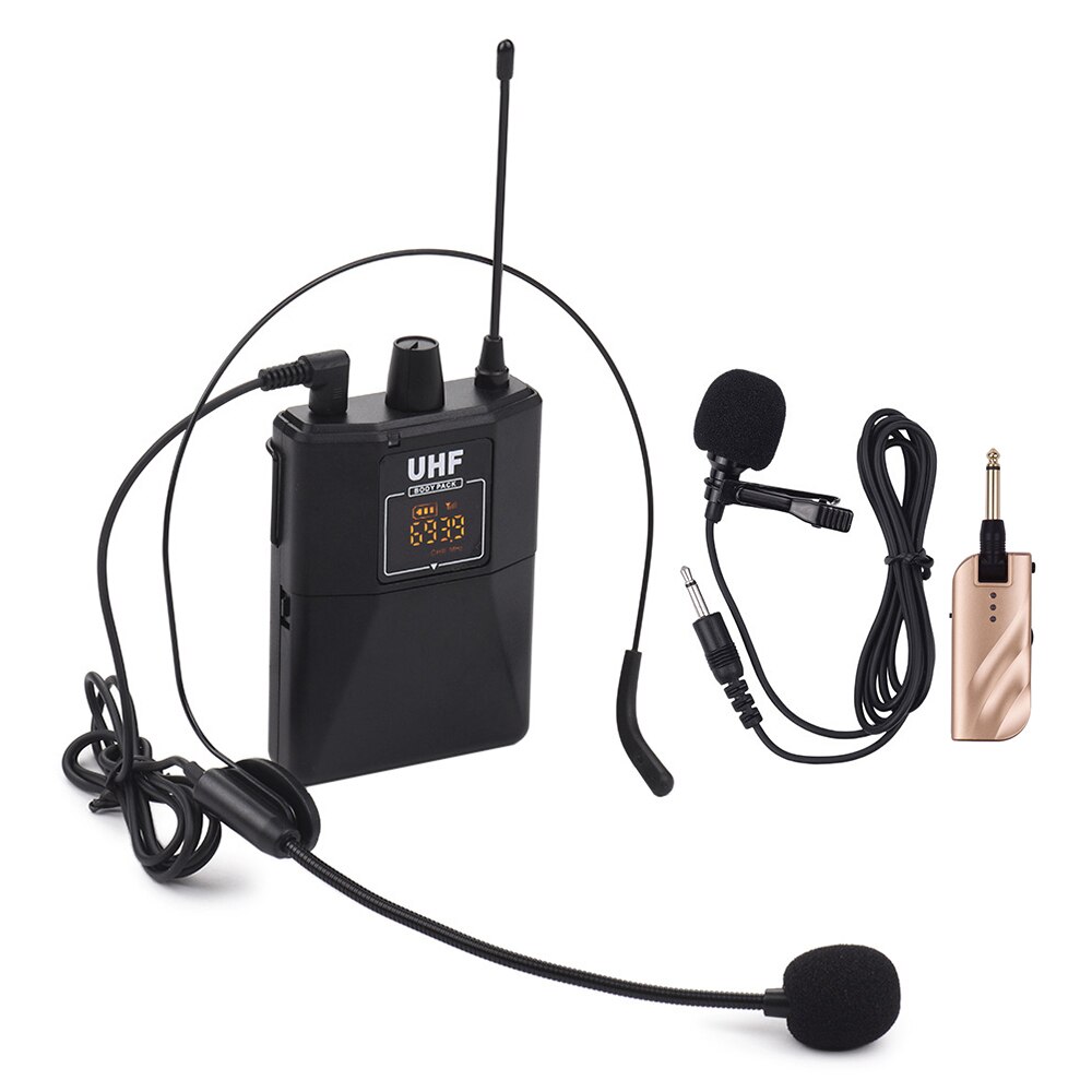Uhf Dual-Frequentie Draadloze Microfoons Set Met 1 Ontvanger 1 Zender 1 Lavalier Mic 1 Headset Microfoon Voor Live prestaties