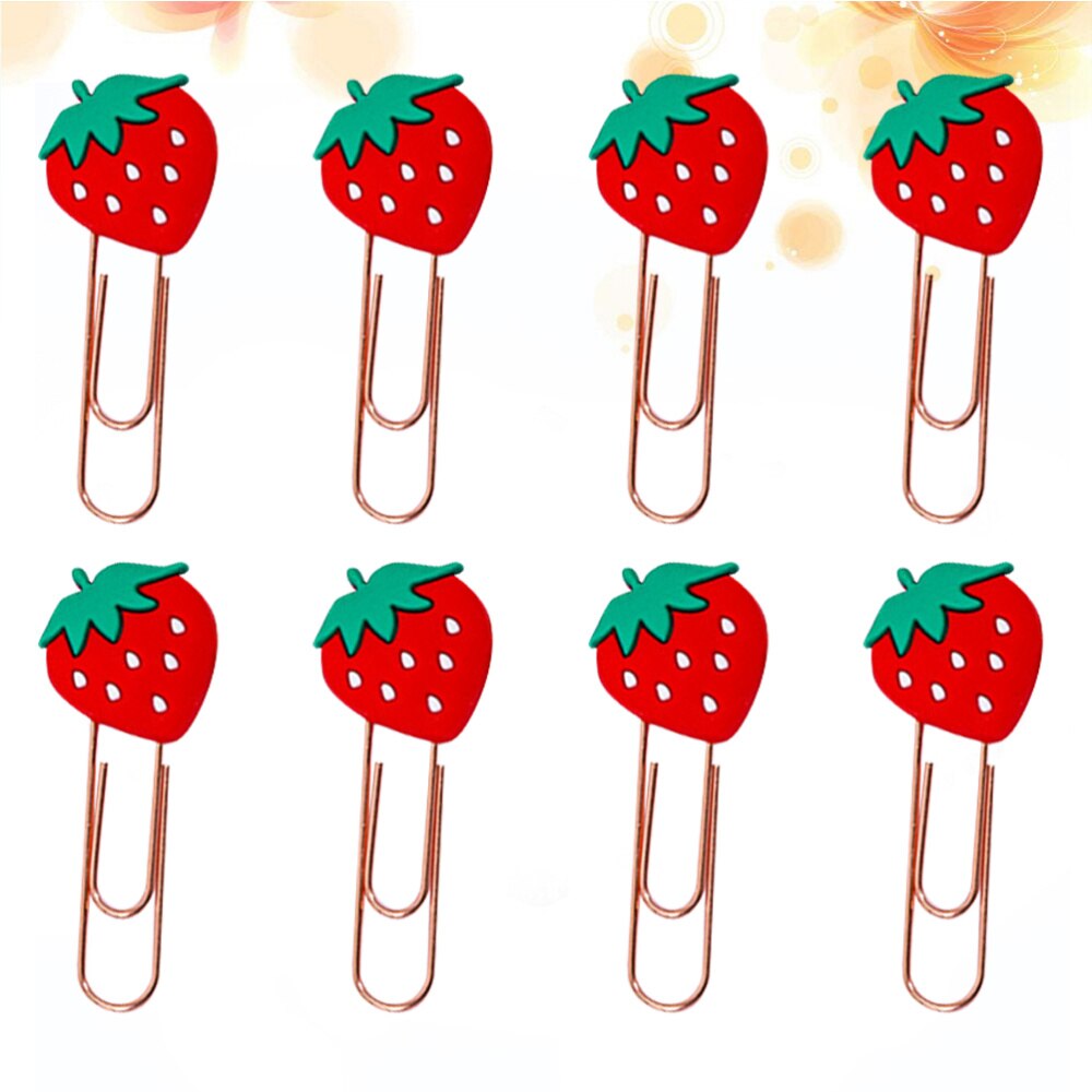 8pcs Korean Ins Style Cartoon Pattern Paper Clip Binding Pin Office Paper Clip Bookmark(Strawberry)