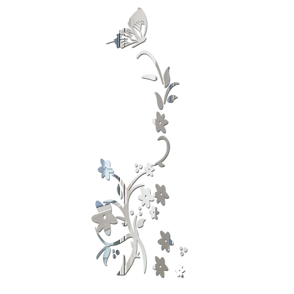 Twórcze lustro naklejki ścienne 3d kwiaty robić składania motyl akrylowa naklejka na ścianę nowoczesne dekoracyjne naklejki lustro odblaskowe tapety: Srebrny