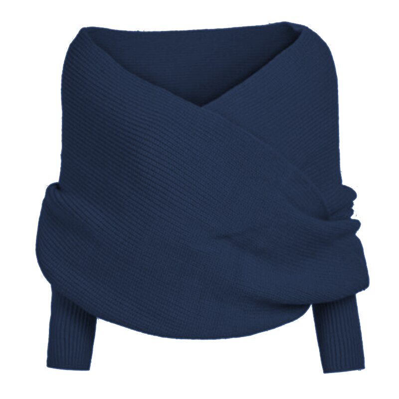 Kvinder strikket sweater toppe tørklæde med ærme wrap vinter varm sjal tørklæder edf 88: Marine blå
