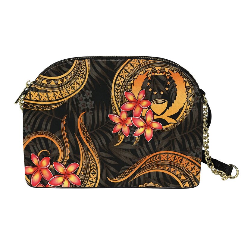 Forudesigns Pohnpei Polynesische Hibiscus Leaf Print Vrouwen Schouder Messenger Pouch Tassen Luxe Vrouwelijke Keten Koppelingen Purse: Bruin