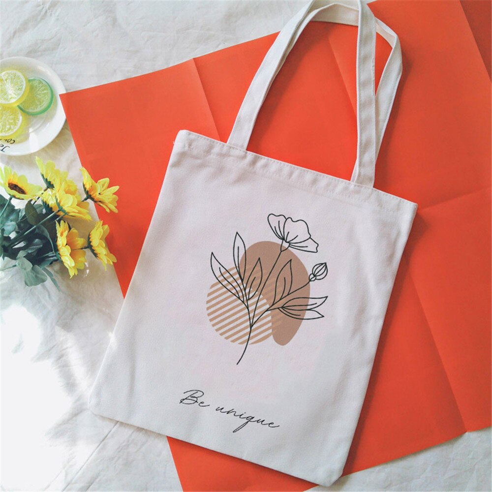 Bouquet Printing Canvas Tote Bag Aesthetic Line Drawing Plant Print Canvas Bags Harajuku Ulzzang Shoulder Bag Handbag: 2334
