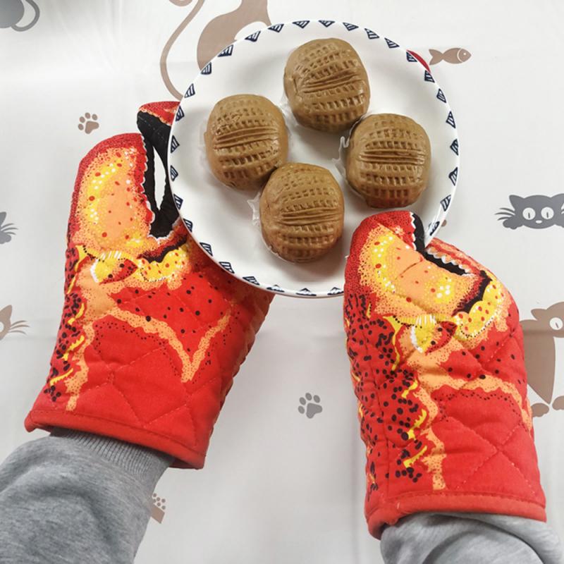 3D Cartoon Animal Oven Mitts Long Cotton Baking Insulation Gloves Holder Clip Microwave Heat Resistant Non-Slip Kitchen Supplies