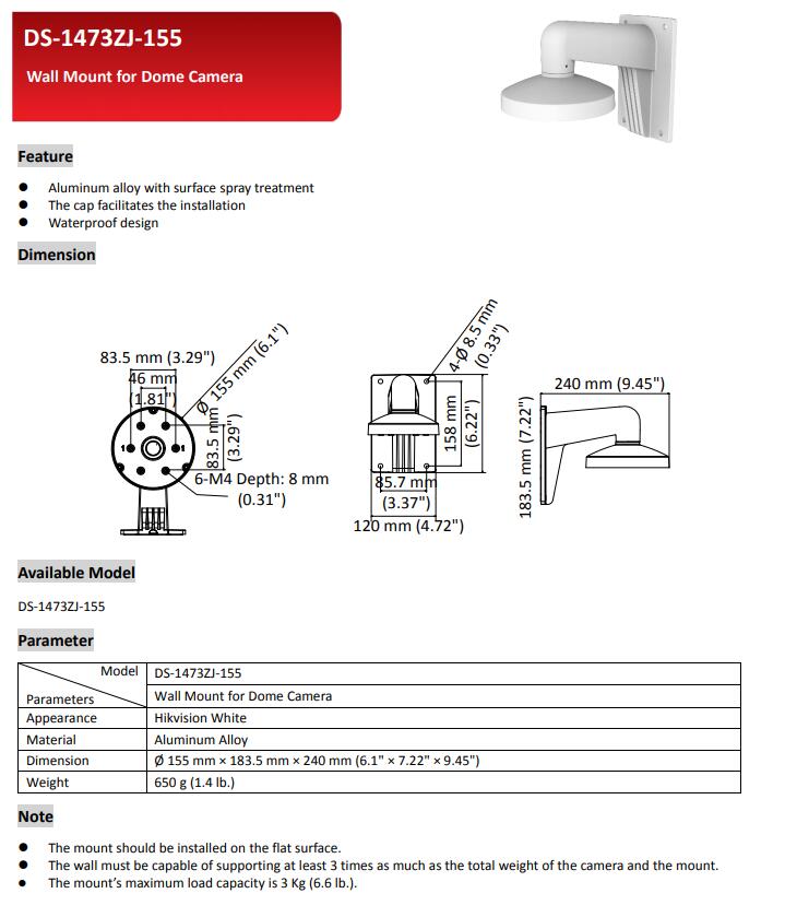 Support Mural étanche Pour Caméra Hikvision Compatible - Modèle T23JB, Marque Penoeagle