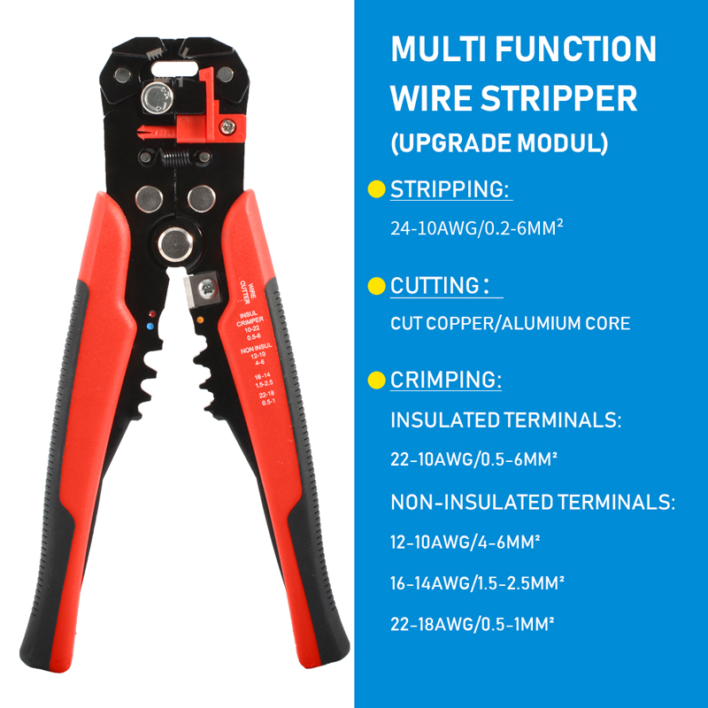 Crimpadora de cables automática ajustable, pelacables multifuncional, alicates de prensado, Terminal, herramienta de mano: Rojo