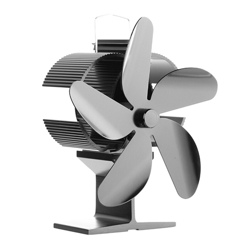 L38C 5 Blades Stove Fireplace Fan Silent Flue Pipe Fireplace Fan Eco-friendly Heat Powered Stove Fan for Gas Pellet: BK