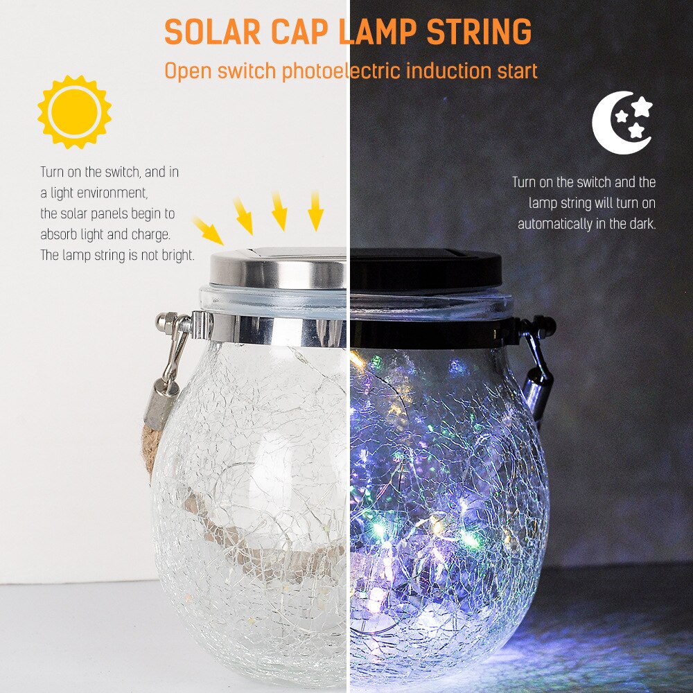2Pcs LED Solar Lamp Ball Crack Solar Powered Outdoor Waterproof Hang Lights Villa Garden Decoration Atmosphere Sunlight Light